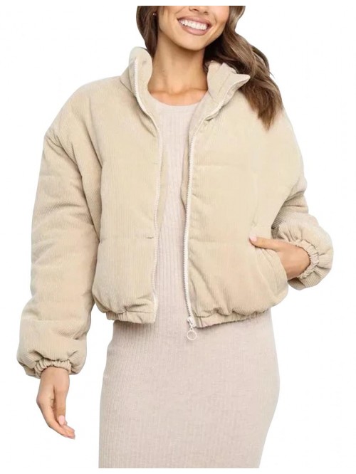 Womens Quilted Jackets Winter Corduroy Cropped Jac...