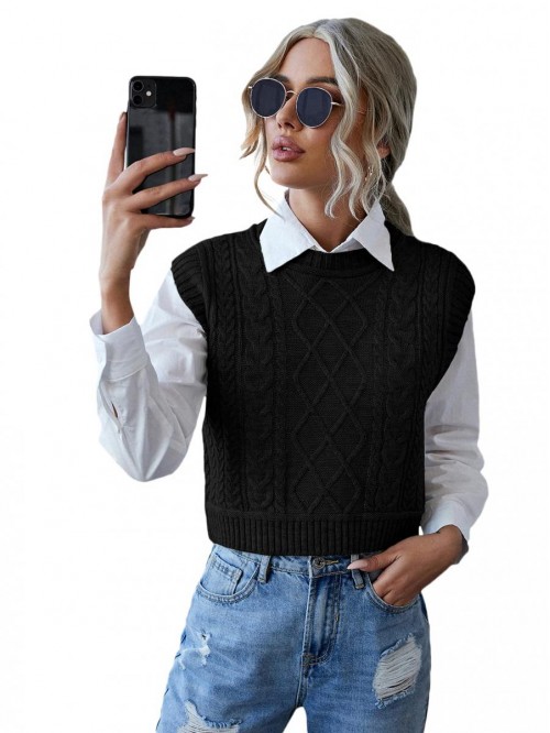 Women's Casual Cable Knit Sweater Vest Sleeveless ...