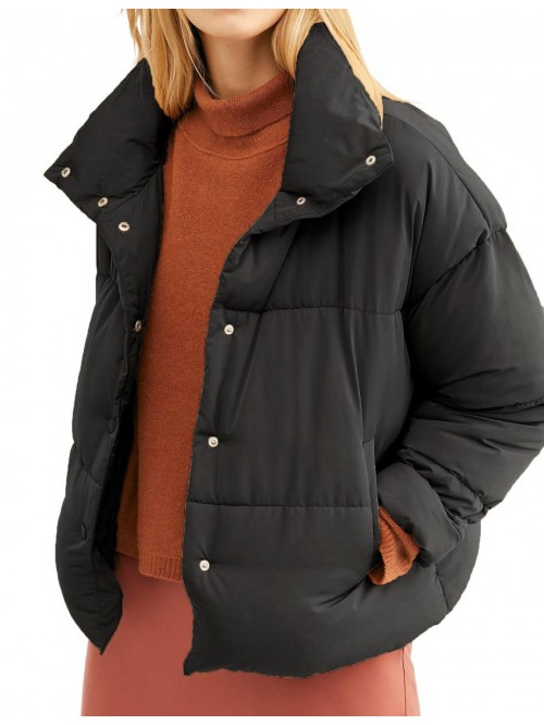 Puffer Jacket Long Sleeve Snaps Front Lightweight ...