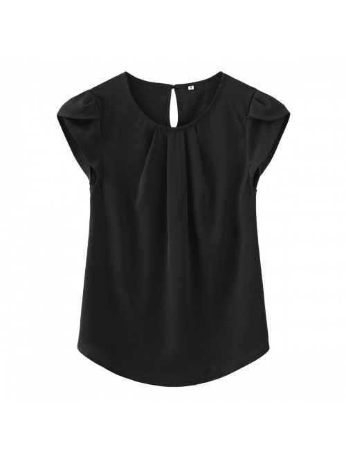 TASAMO Women's Casual Round Neck Basic Pleated Top...