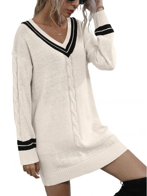 Sweater Dress for Women Color Block Stripe Cable K...