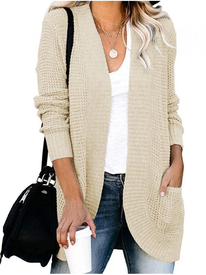 Women’s Open Front Cardigan Long Sleeve Knitted Soft Sweater Loose Lightweight Slouchy Coat Outwear 