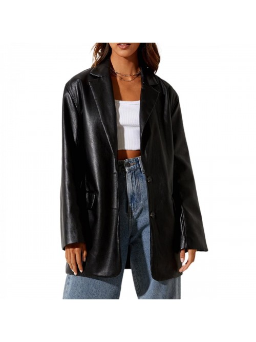 Faux Leather Jacket Long Sleeve Plus Size Top Blaz...