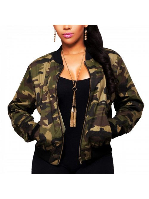 Casual Camouflage Jacket With Pockets Sexy V Neck ...
