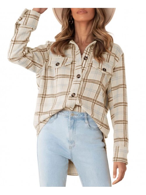 Women's Casual Long Sleeve Plaid Button Down Overs...