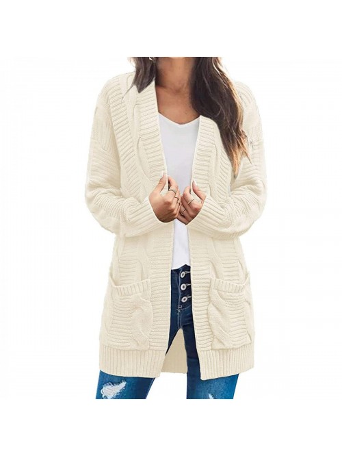 Womens Long Sleeve Cable Knit Cardigan Sweater Cas...