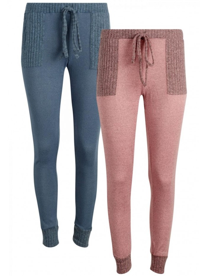 Brand Women's Pajama Pants - 2 Pack Sleep and Lounge Hacci Jogger Pants (Size: S-XL) 
