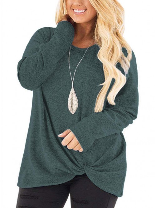 Womens Plus Size Knotted Tops Long Sleeve Tee Shir...
