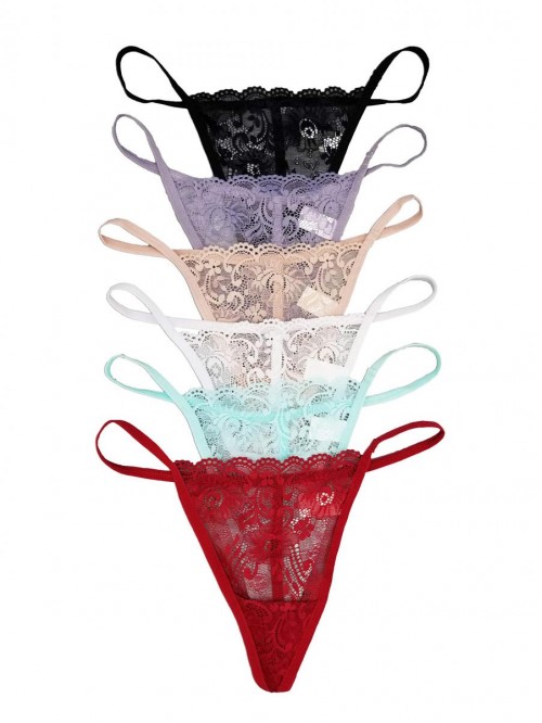 6 Pack Sexy Floral Lace G-String Thong Panties L26...
