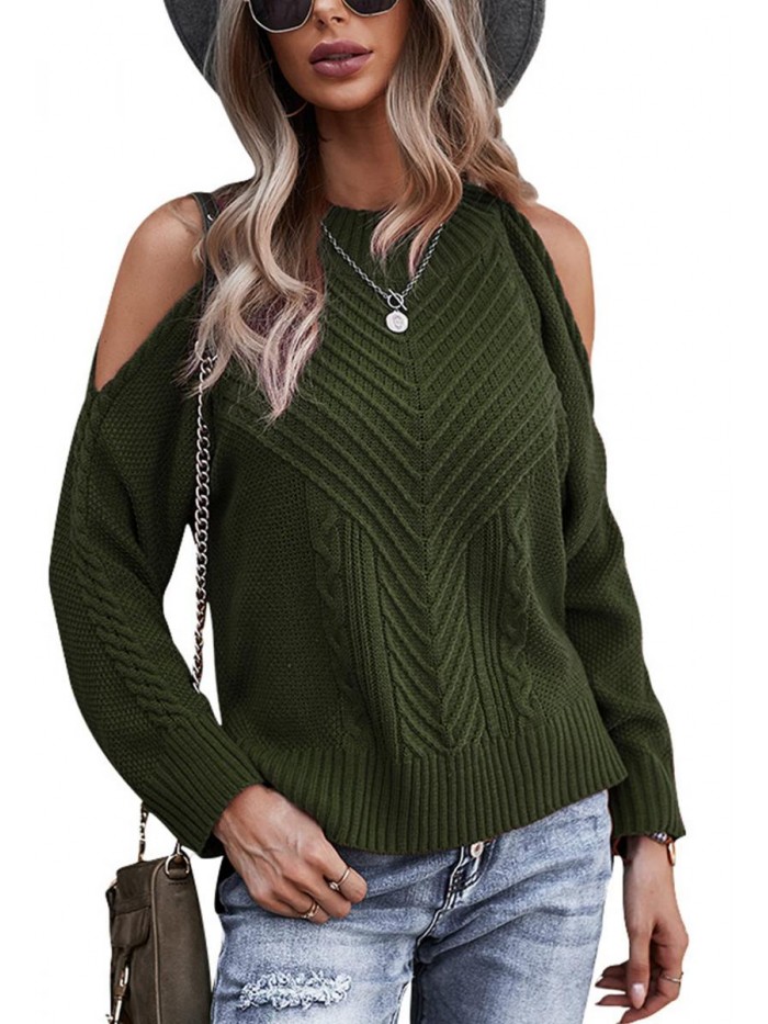 Women's Sweaters Casual Off Shoulder Tops Crossed V- Neck Long Sleeve Crop Halter Pullover 
