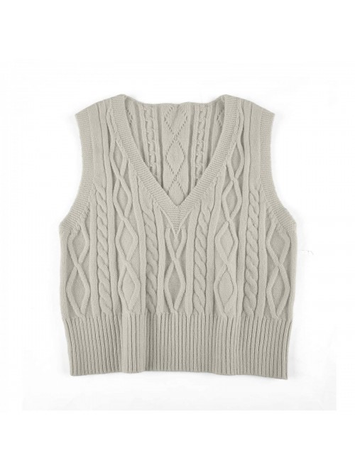 Women's V-Neck Pullover Cable Knit Vest Solid Colo...