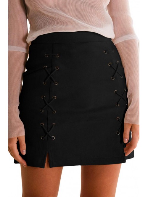 Womens Sexy High Waist Lace Up Bodycon Faux Suede ...