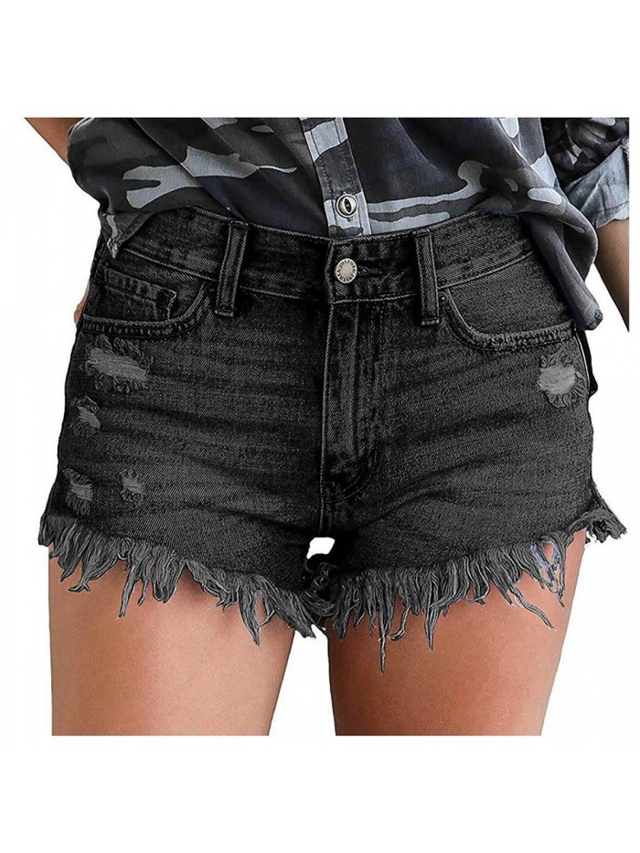 Women's Ripped Denim Shorts High Waisted Stretchy Raw Hem Short Jeans Casual Beach Jegging Hot Pants 