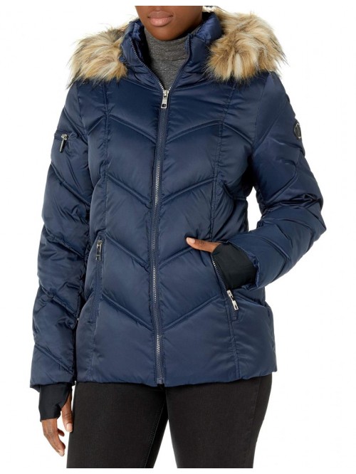 Women's Midweight Puffer Jacket with Faux Fur Trim...