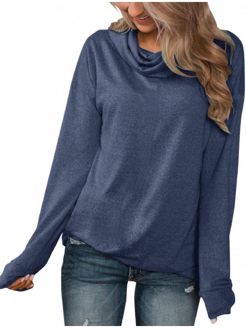 Women's Long Sleeve Pullovers Cowl Neck Tunic Shir...