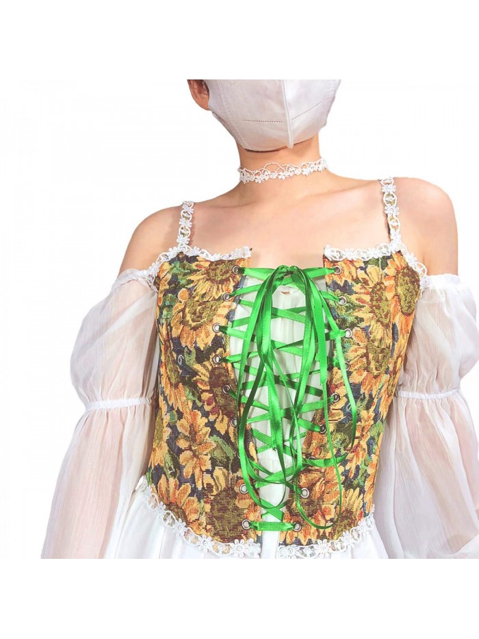 Vintage Floral Print Vest Sexy Corset Bustier Strap Lace Push Up Cami Crop Top Palazzo Streetwear 