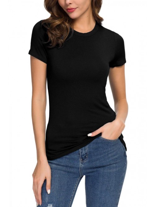 Crewneck Slim Fitted Short Sleeve T-Shirt Stretchy...