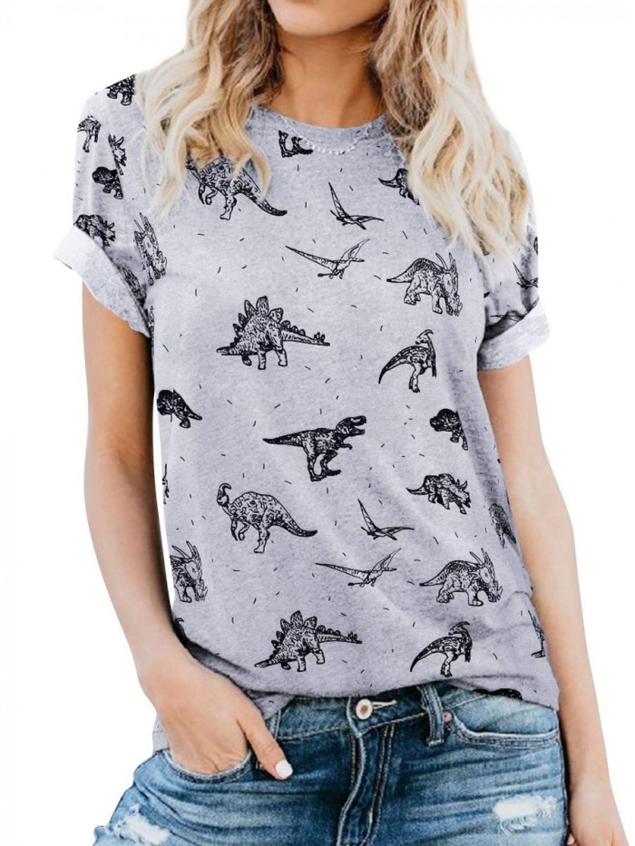 Cute Dinosaur Graphic Prime Tees Ladies Bestie Fun Shirt Blouse Tops 