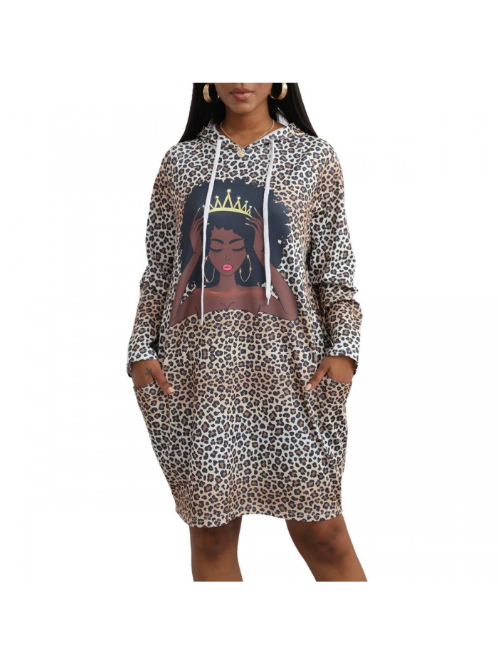 Black Women African American Casual Hoodie Dress Melanin Sweatshirt for Women's 2021 Fashion Dresses 