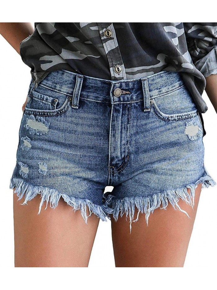 Denim Hot Shorts for Women Casual Summer Mid Waisted Short Pants with Pockets 
