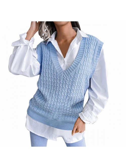 Women Sweater Vest with Shirt Hollow Trendy V Neck...
