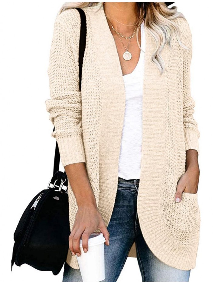 Womens Chunky Long Sleeve Knitted Cardigan Lightweight Open Front Sweaters Outwear Coat with Pockets 