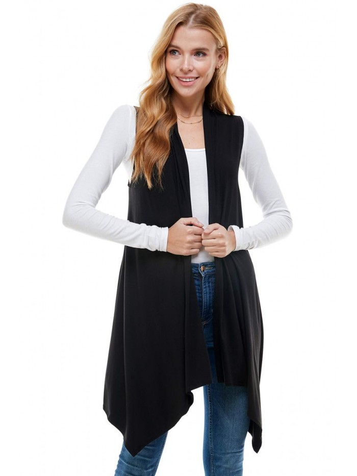 Women's Sleeveless Asymmetric Hem Open Front Cardigan [Made in USA] 
