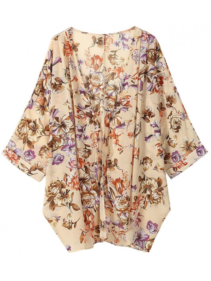 Women's Floral Print Sheer Chiffon Loose Kimono Cardigan Capes 