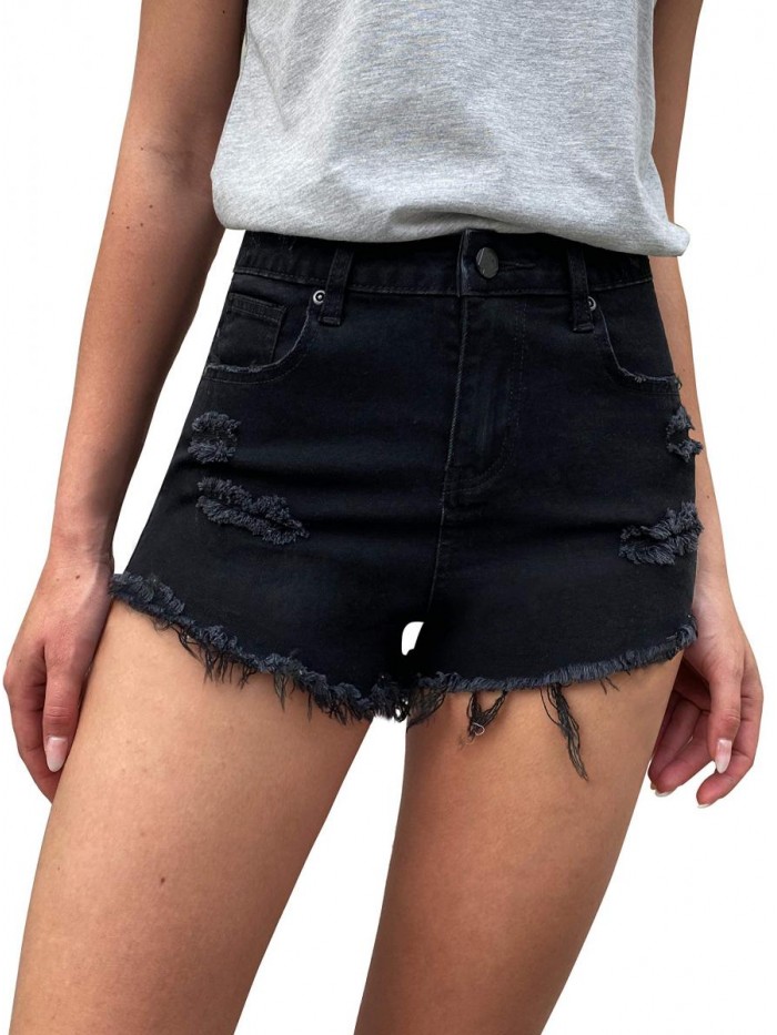 Women's High Waisted Jean Shorts Casual Ripped Distressed Denim Shorts with Pockets 