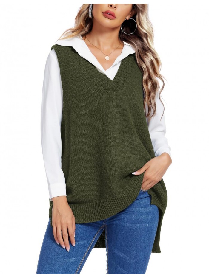 Women's Pullover Sweater Vest Oversized V Neck Sleeveless Sweater Soft Knitted Vest Knitwear Tank Top 