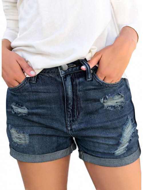 Women's Ripped High Waisted Denim Shorts Stretchy ...