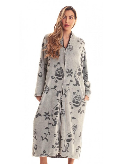 Love Floral Jaquard Plush Zipper Lounger Robe for ...