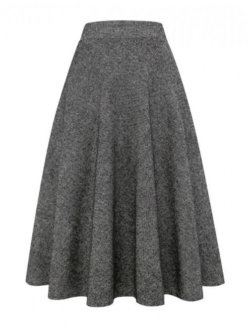 Womens High Elastic Waist Maxi Skirt A-line Plaid ...
