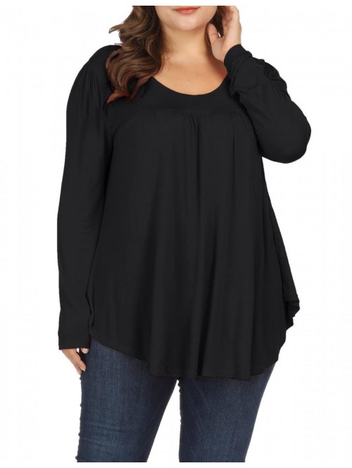 Women Plus Size Casual Pleated Long Sleeve Blouse ...