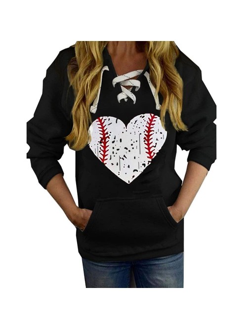 Womens Long Sleeve Sweatshirts Baseball Print Pock...