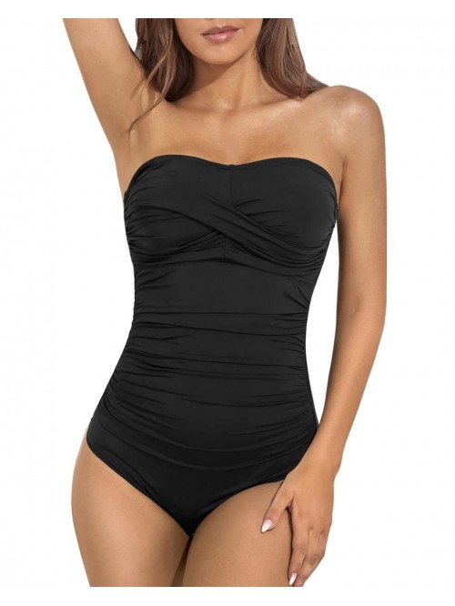 Womens Strapless One Piece Swimsuit Tummy Control ...