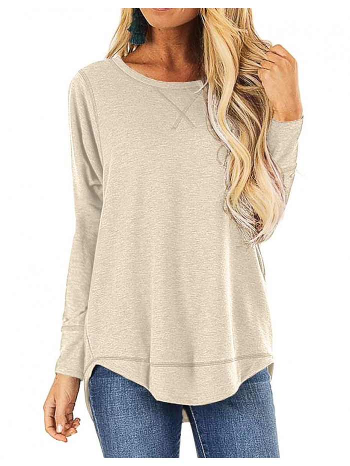 Fall Tops for Women Long Sleeve Side Split Casual Loose Tunic Top 