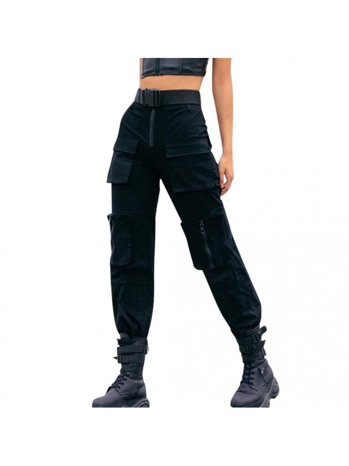 Casual Outdoor Elastic High Waisted Cargo Pant Baggy Jogger Pants with Pockets,Casual Loose Combat Twill Trousers 