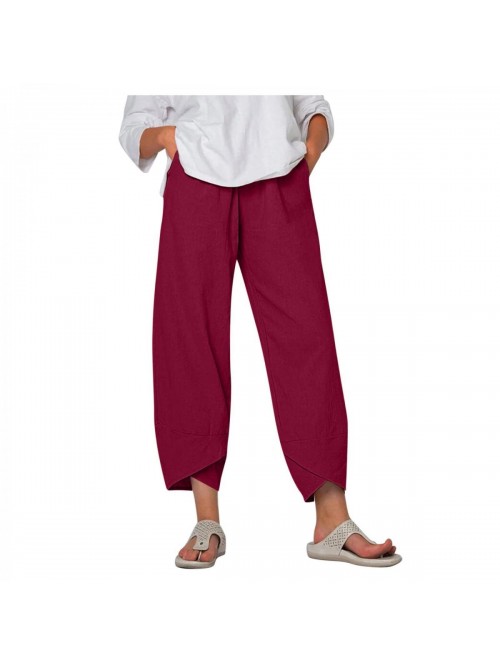 Plus Size Capri Pants with Pockets Summer Lounge P...
