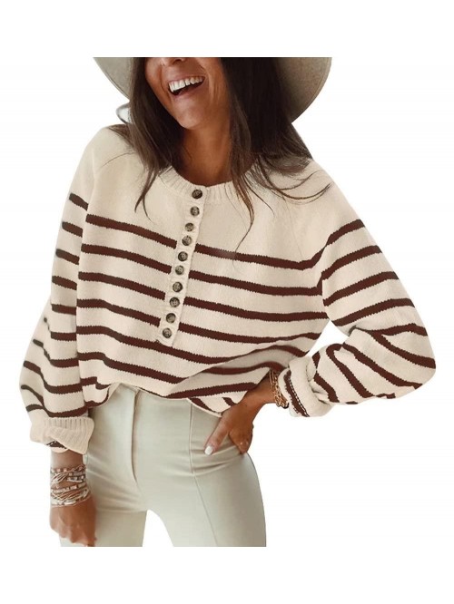 Women's Casual Long Sleeve Striped Button Down Cre...