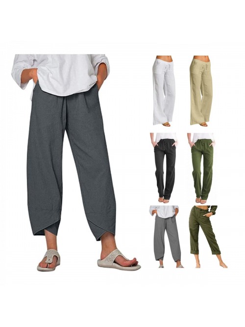 Linen Pants for Women Plus Size High Waisted Elast...