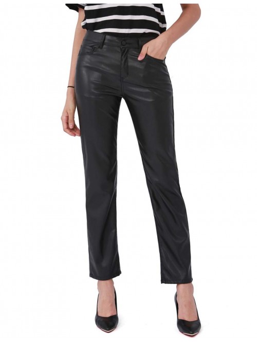 Art Faux Leather Pants for Women, Straight Leg Mid...