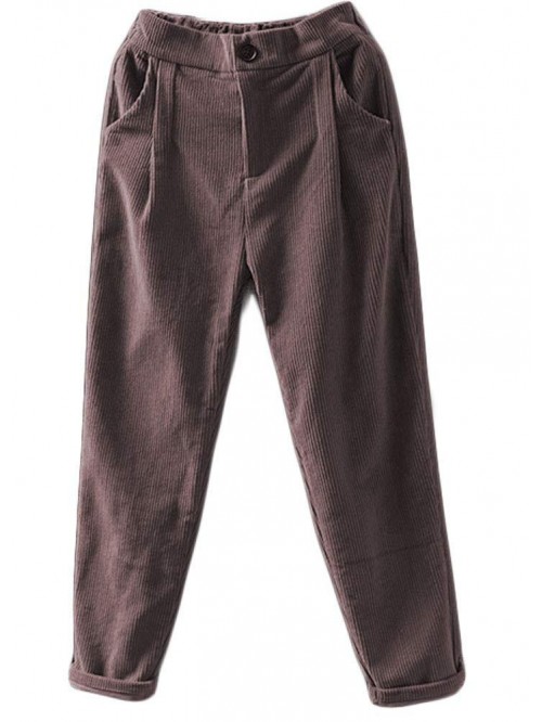 Women's Cropped Corduroy Pants Elastic Waist Retro...