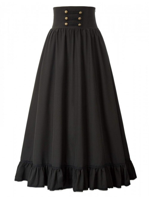 Darkness Women Victorian Maxi Skirt Vintage High W...