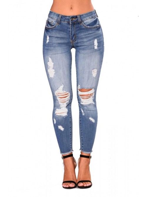 High Waist Skinny Stretch Ripped Jeans Destroyed D...
