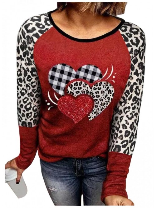 Leopard Plaid Heart Shirt Blouses for Women Color ...