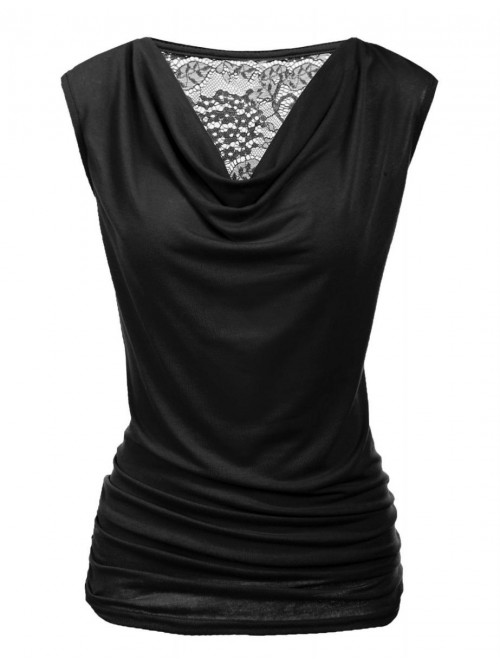 Womens Ruched Cowl Neck Tank Tops Sleeveless Stret...