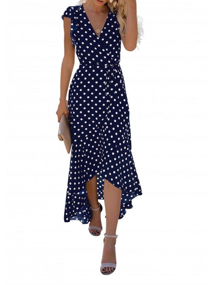 GRECERELLE Women's Summer Floral Print Cross V Neck Dress Bohemian Flowy Long Maxi Dresses