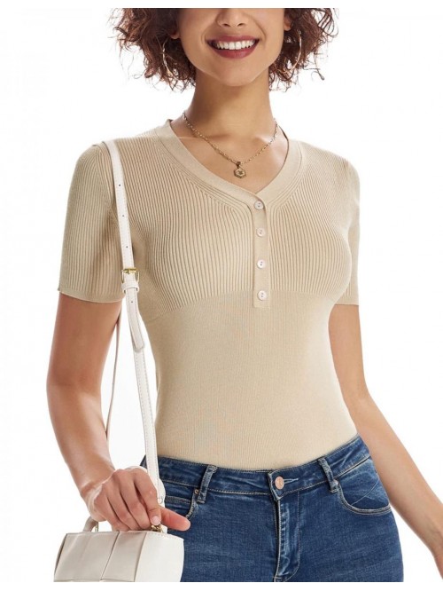 KARIN Women's Summer Henley Shirts Short Sleeve V ...