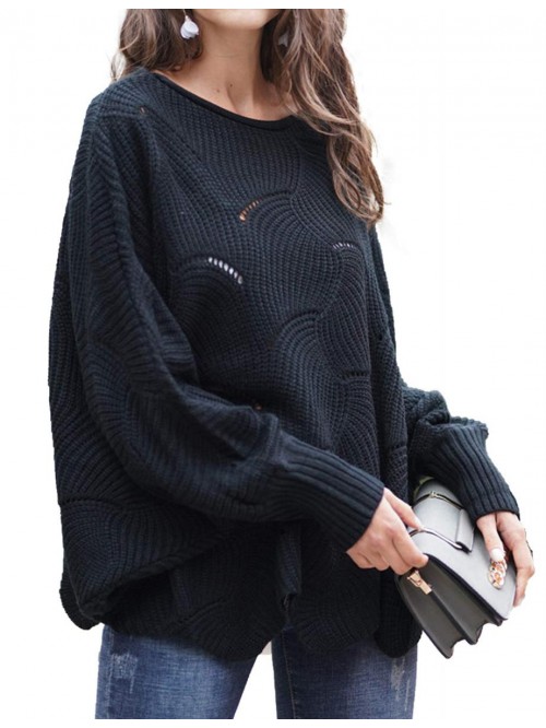 Women's Pullover Batwing Sleeve Loose Hollow Knit ...